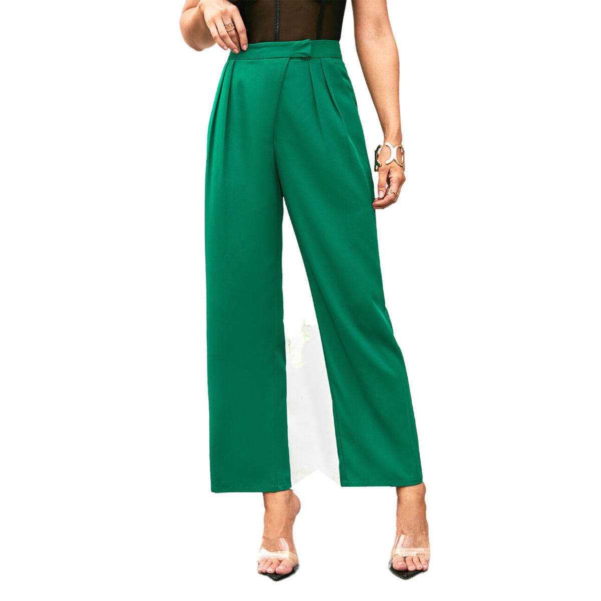 Ladies High Waist Elegant Pants with Chic Pleats and Style