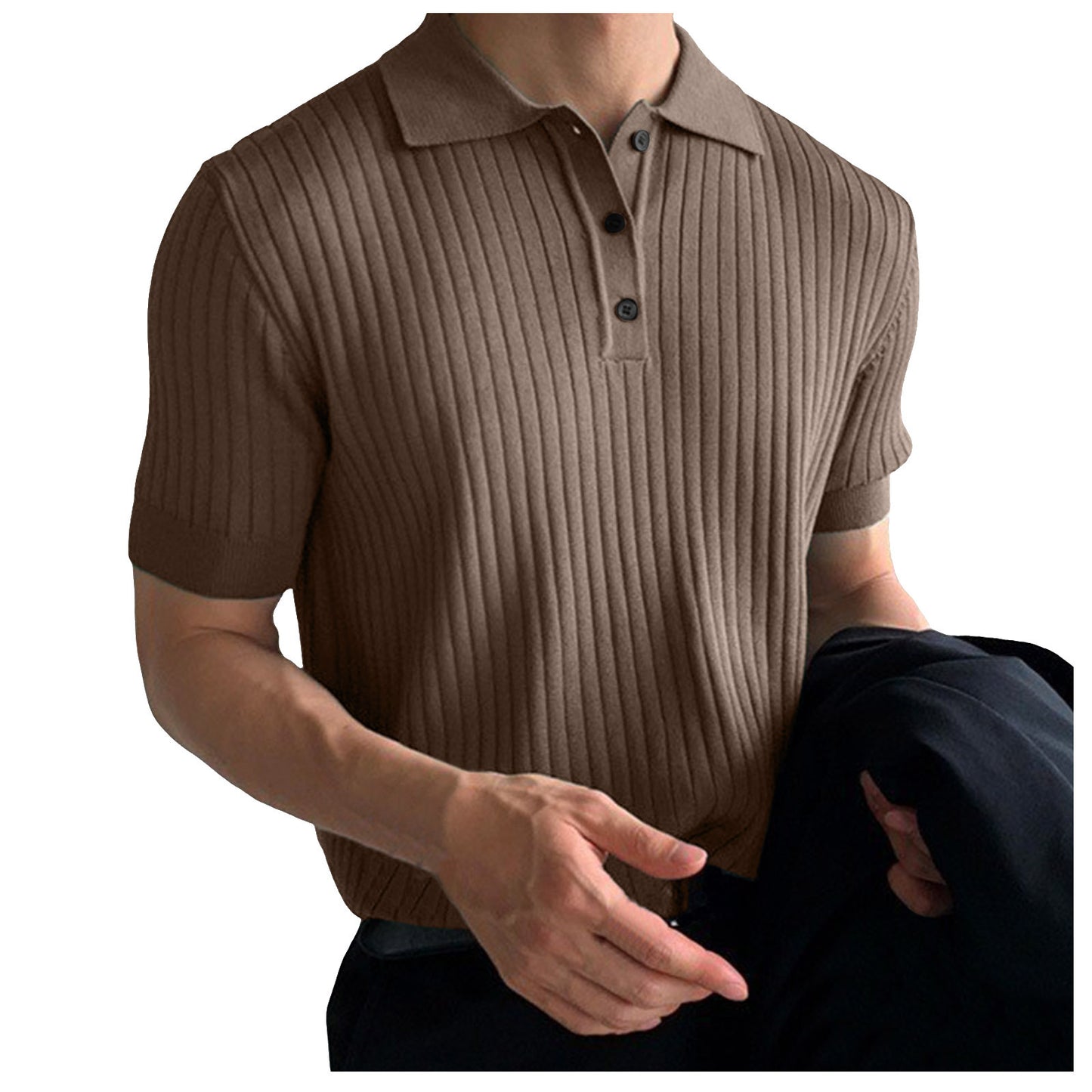 Chemise polo en coton pour hommes avec design à côtes texturé et élégant col Chic und Stil