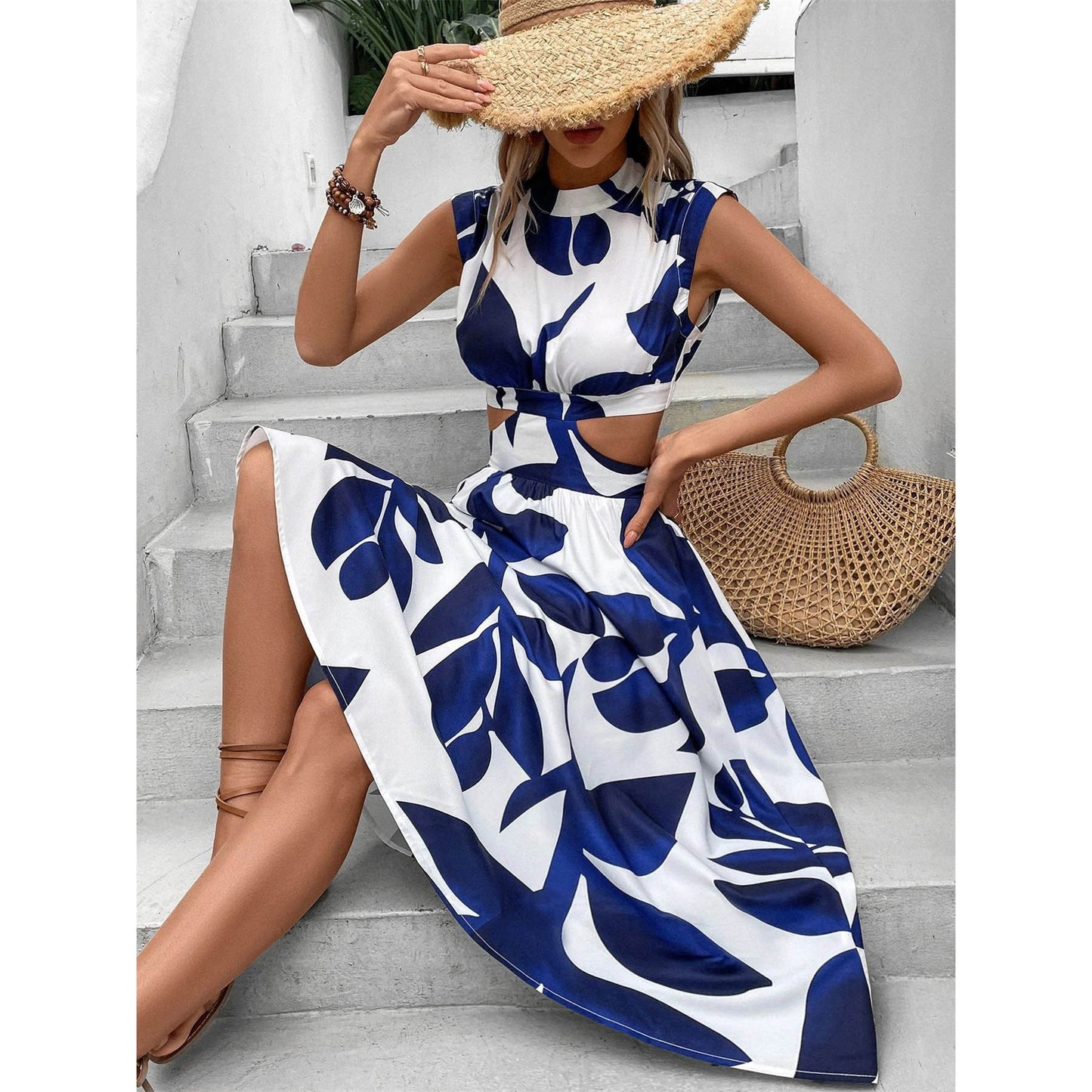 Robe maxi femme avec design de feuilles et détails découpés Chic und Stil