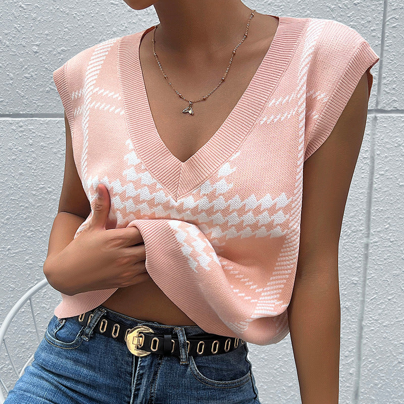 Pull sans manches tricoté à col V pour dames Chic und Stil