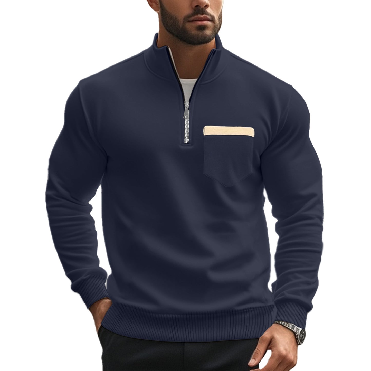 Sweatshirt pour hommes avec col montant et fermeture éclair intégrale Chic und Stil