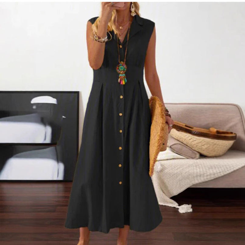 Robe maxi d'été pour dames avec patte de boutonnage et design sans manches Chic und Stil