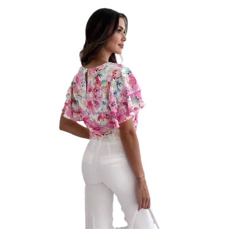 Dames Blouse à motif floral fluide Chic und Stil