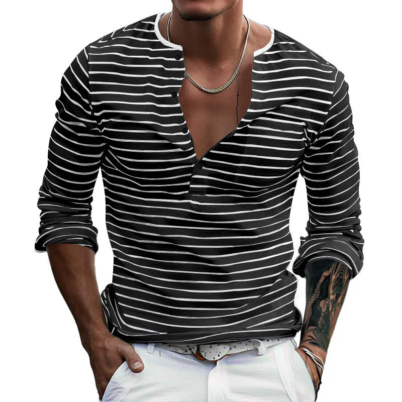 Chemise à manches longues à rayures pour hommes avec patte de boutonnage et décolleté en V Chic und Stil