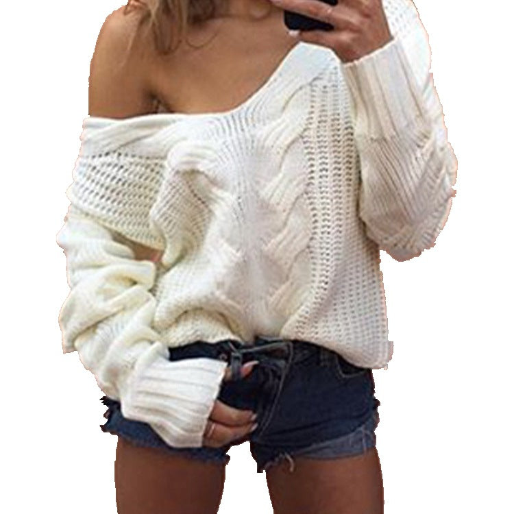 Pull en maille épaisse pour femmes au style décontracté à épaules dénudées avec des détails ajourés spéciaux Chic und Stil