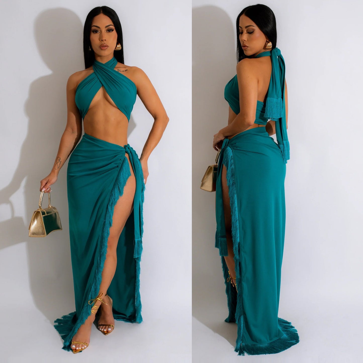 Women's Halter Neck Maxi Dress with High Slit Chic and Style