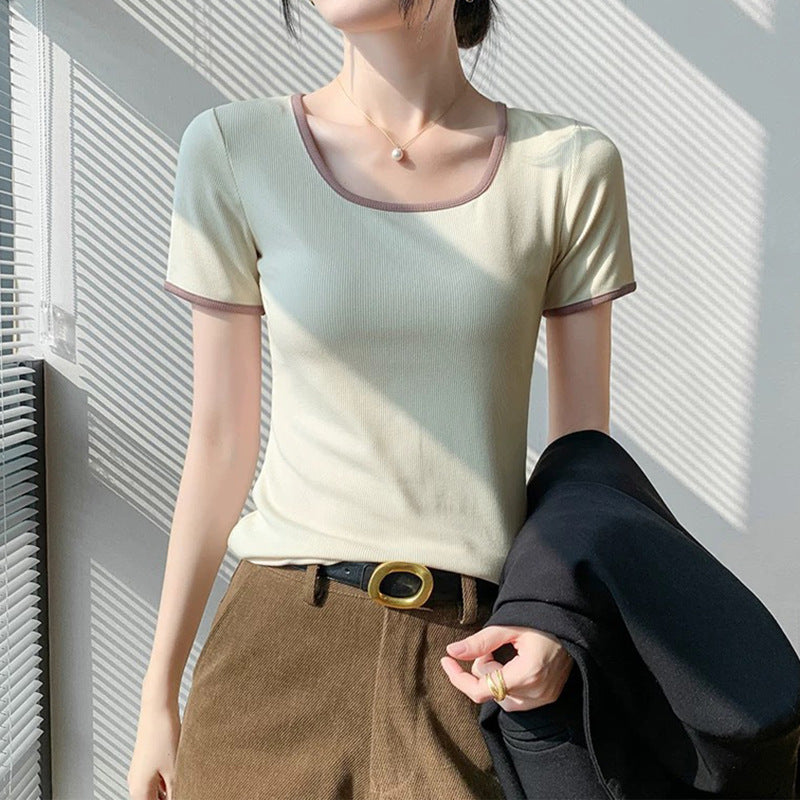 Haut à manches courtes carré élégant pour femmes Chic und Stil