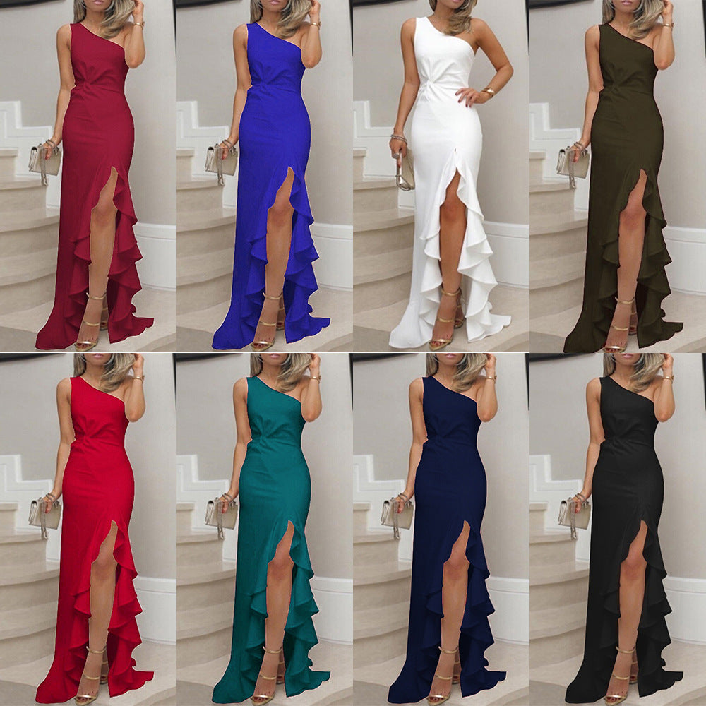 Chic and Style Women's Asymmetrical Ruffled Maxi Dress