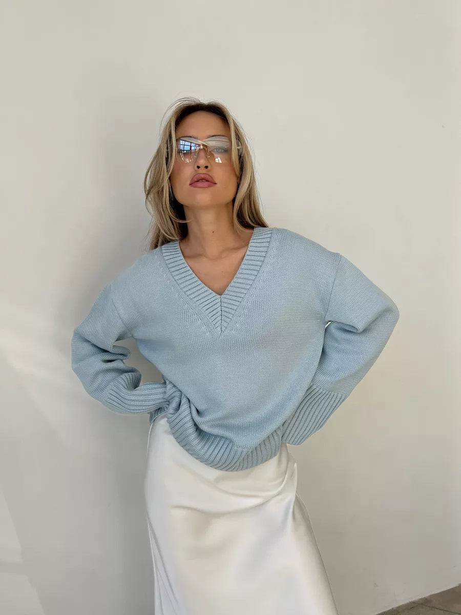 Dames Pull en tricot léger à col en V Chic und Stil