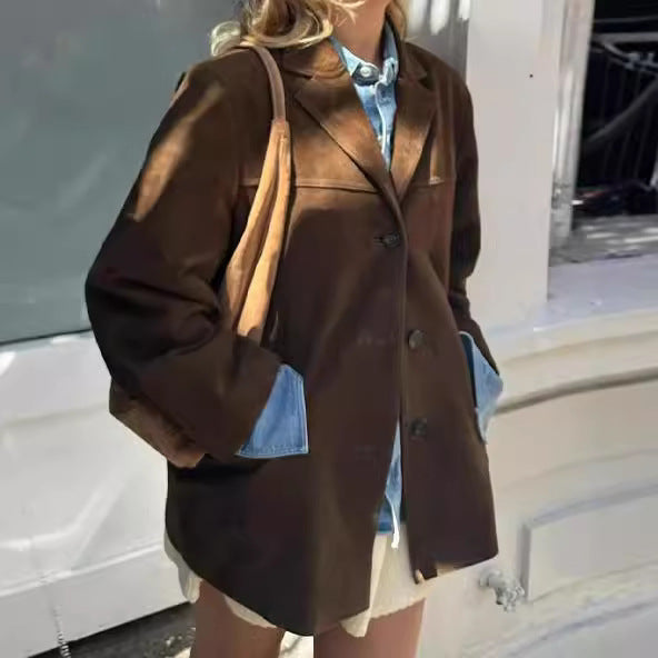 Blazer en daim pour femmes de style vintage avec poches Chic und Stil