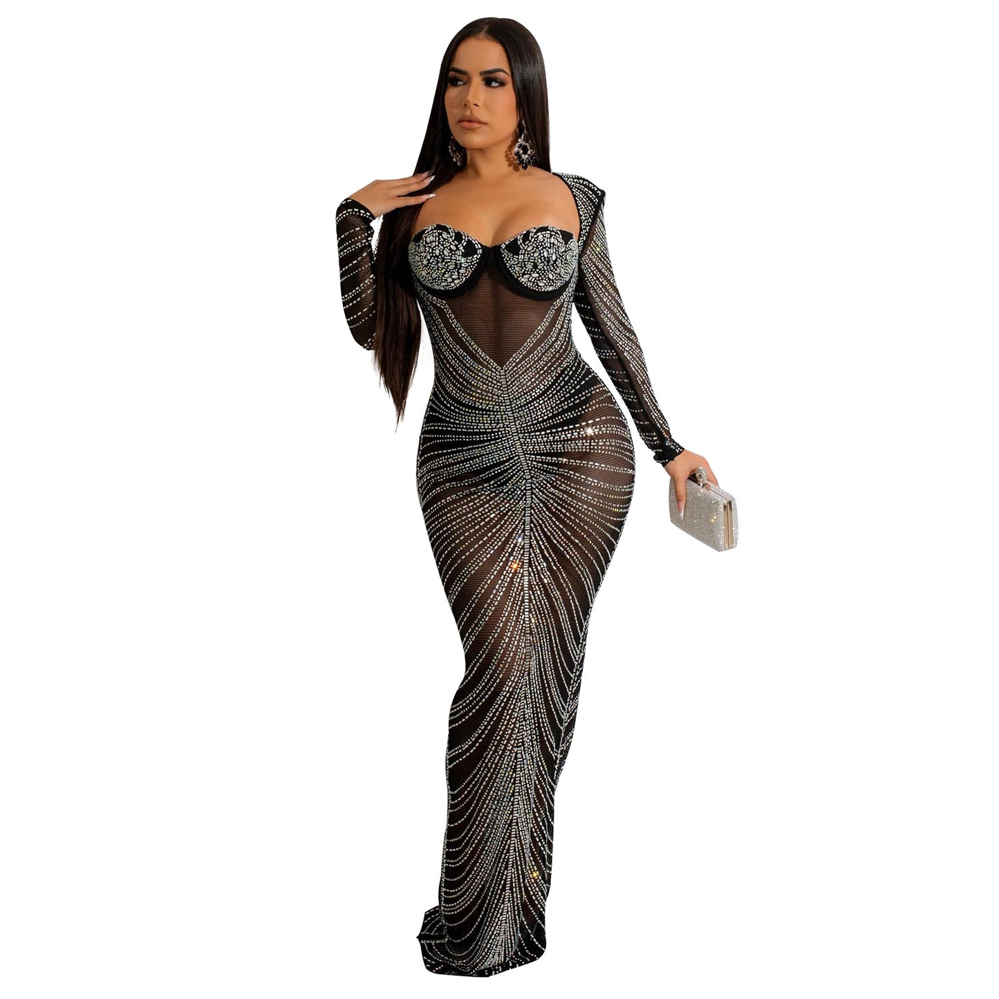 Robe de soirée élégante en strass transparent pour femmes Chic und Stil