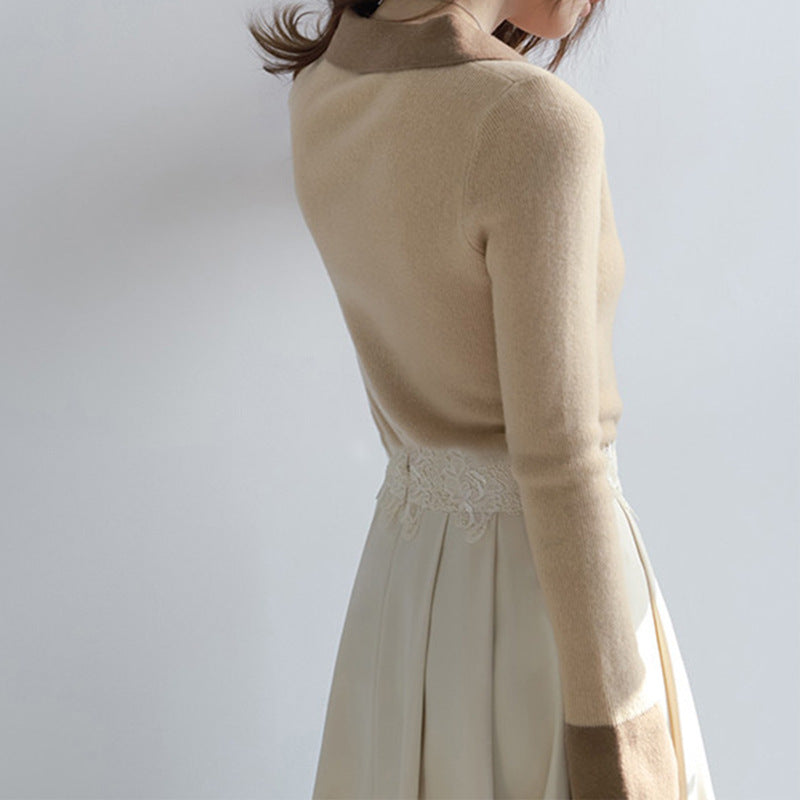 Haut en tricot polo à manches longues luxueux pour femmes Chic und Stil