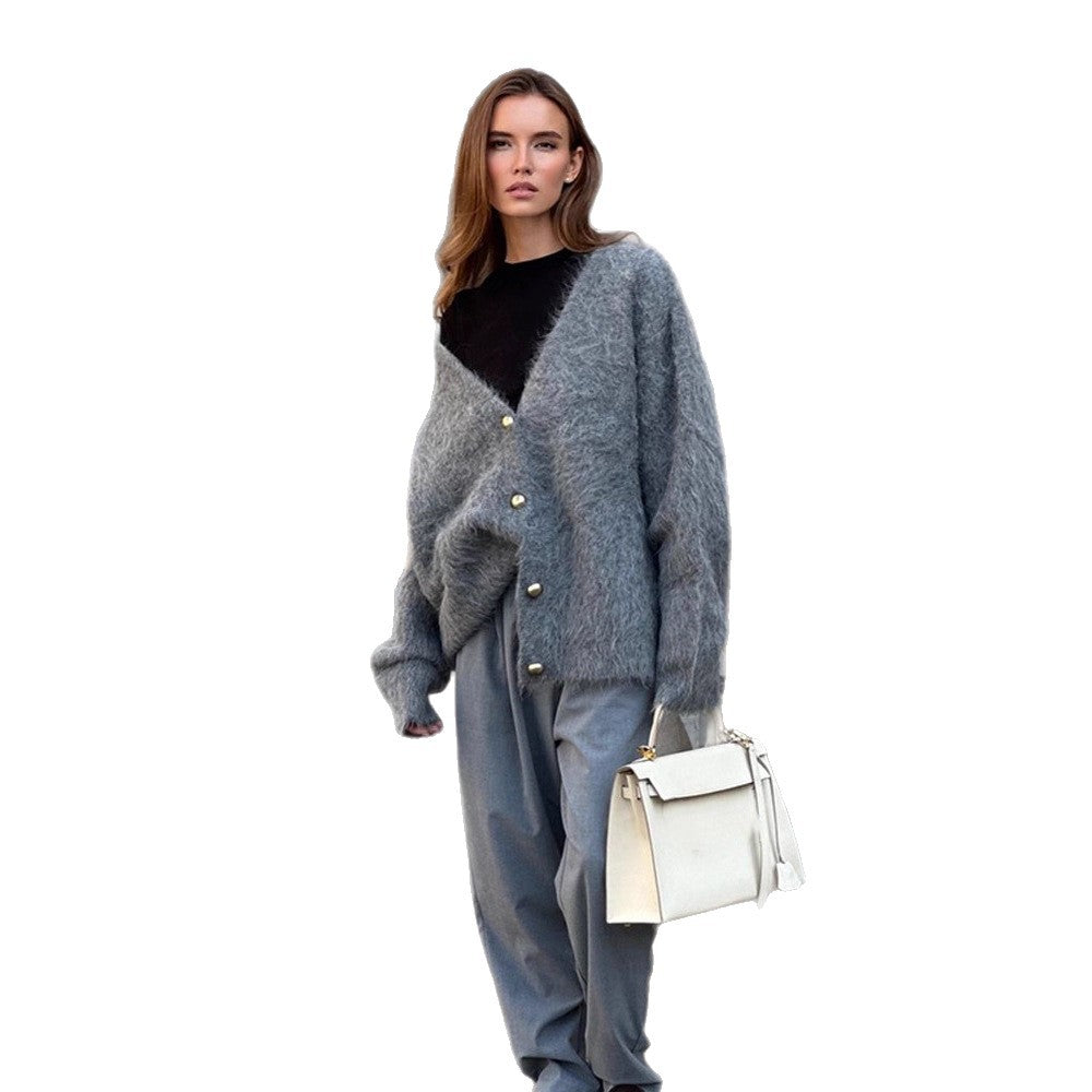 Dames douce et douillette veste tricotée avec boutons dorés Chic und Stil