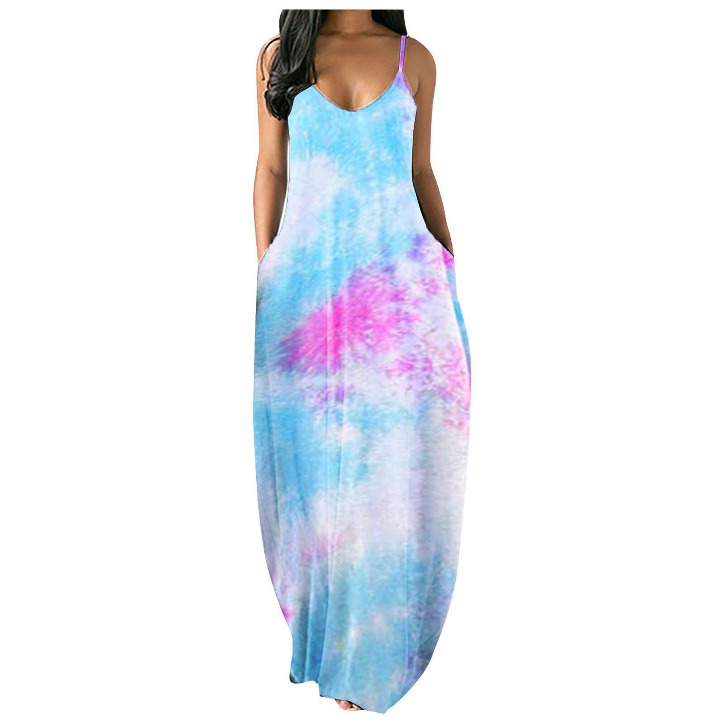 Robe maxi tie-dye bohémienne pour femmes avec poches Chic und Stil