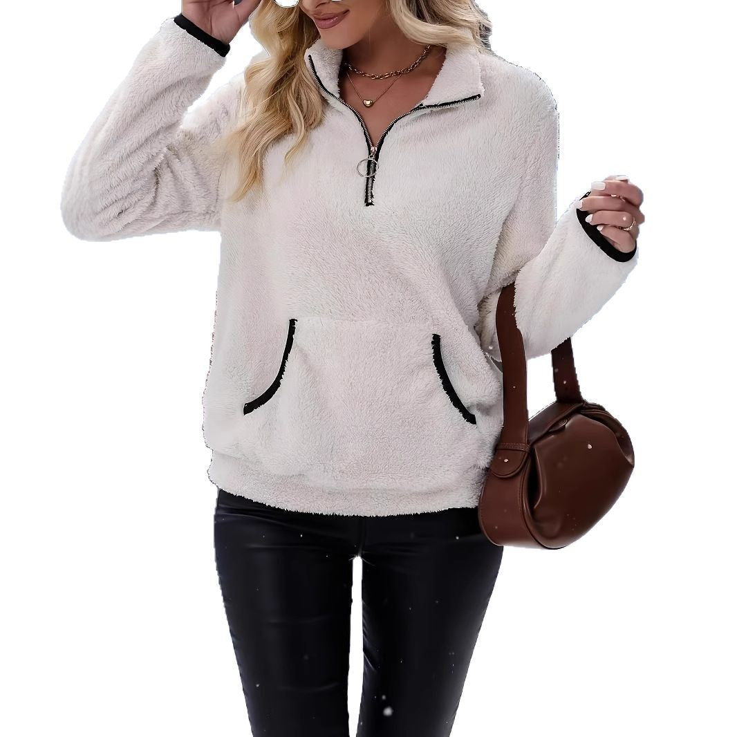 Ladies fleece pullover with half-zip and decorative seams Chic und Stil