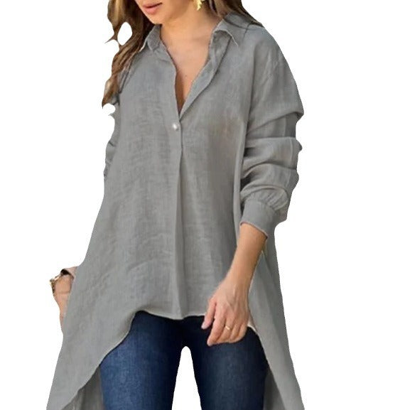 Blouses décontractées pour femmes - T-shirt long en mélange de lin de haute qualité Chic und Stil