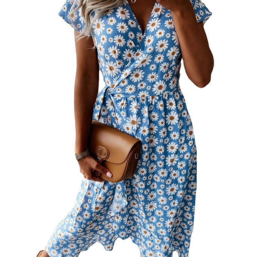 Chic and elegant women's floral wrap midi dress