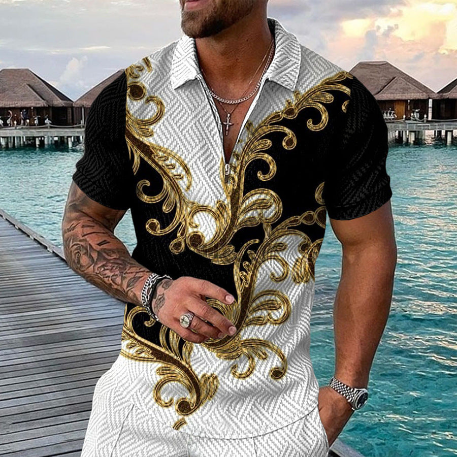 Hommes Chemise élégante à manches courtes avec patte de boutonnage et motifs décoratifs Chic und Stil