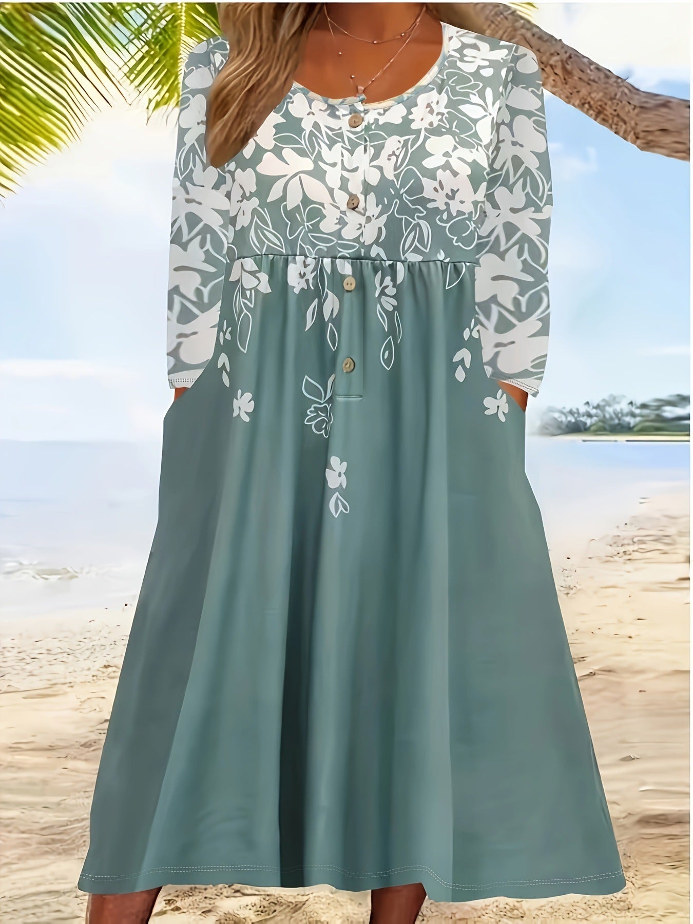 Robe maxi femme avec design floral et détails de boutons élégants Chic und Stil