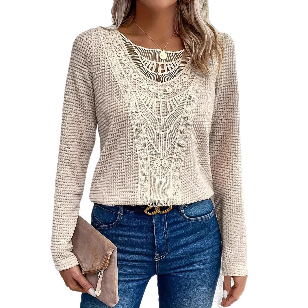 Pull fin en tricot pour dames avec insert en crochet délicat Chic und Stil