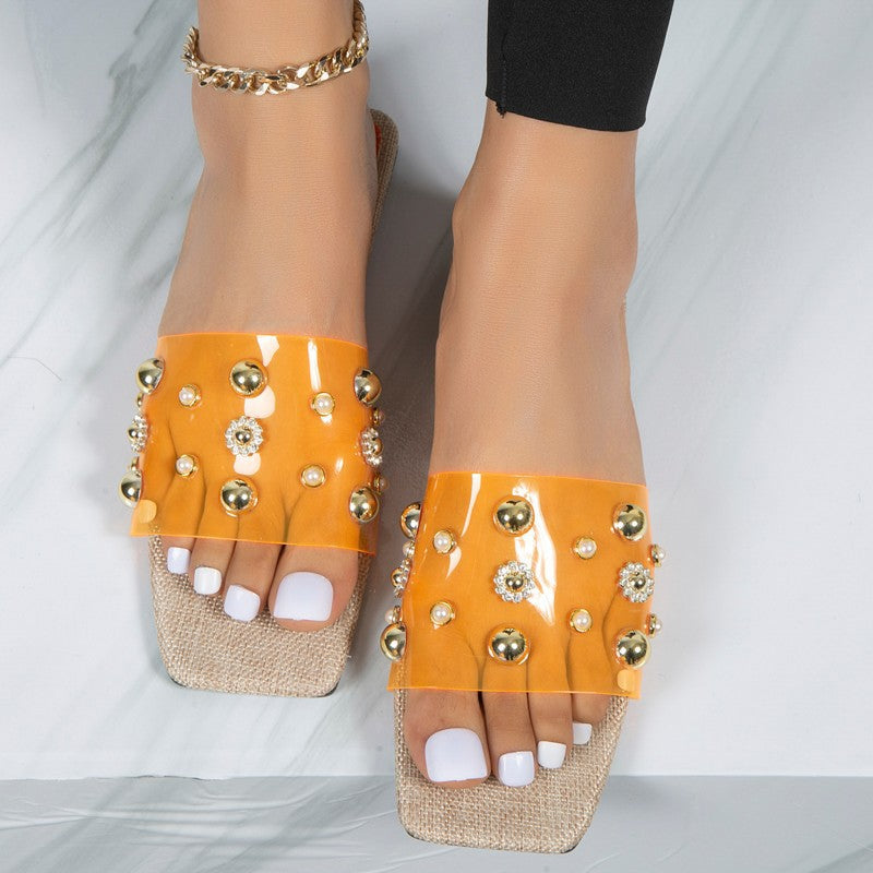 Sandales modernes pour femmes avec des applications de perles remarquables Chic und Stil