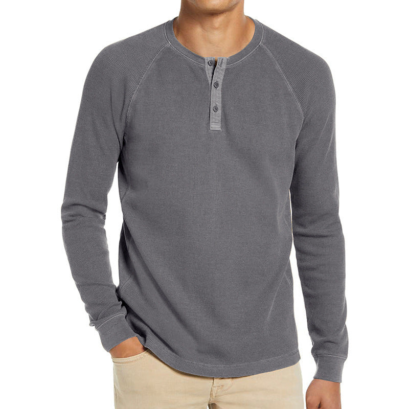 Homme T-shirt Henley à manches longues en mélange de coton respirant avec patte de boutonnage Chic und Stil