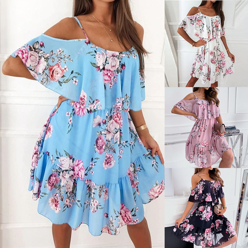 Robe Mini Fleurs Cold-Shoulder Chic und Stil