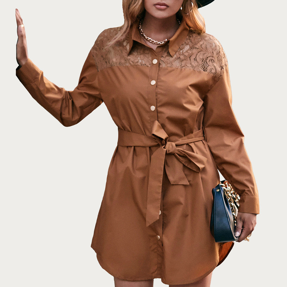 Robe chemise pour dames avec dentelle et ceinture ajustable Chic und Stil
