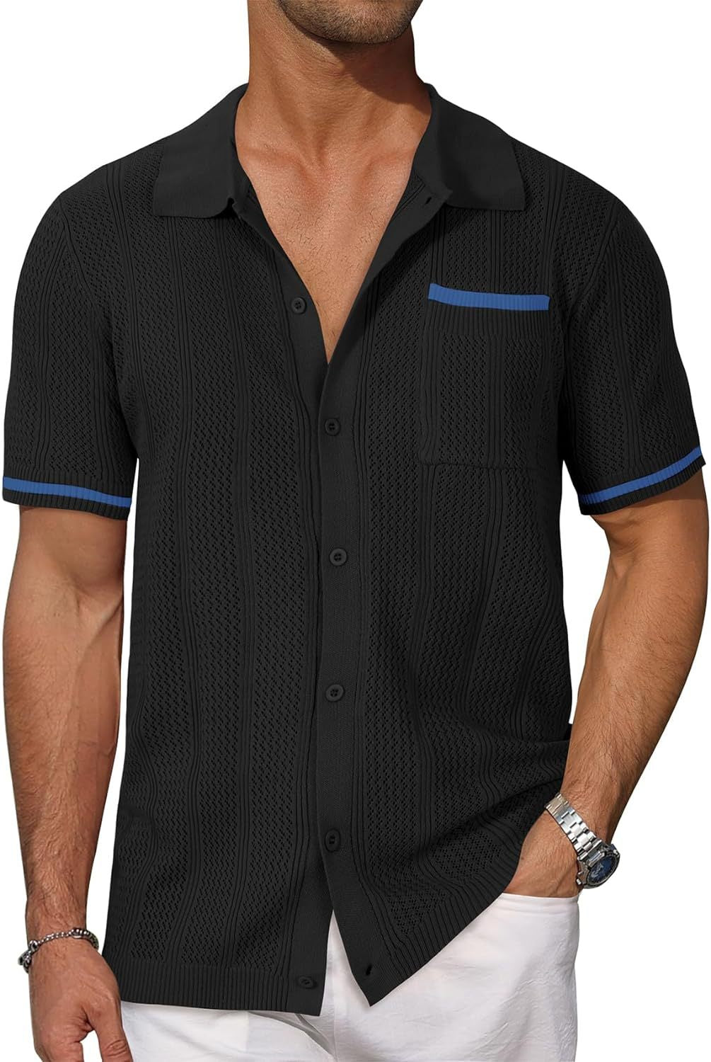 Chemise à manches courtes respirante pour hommes avec un motif de perforation décoratif Chic und Stil