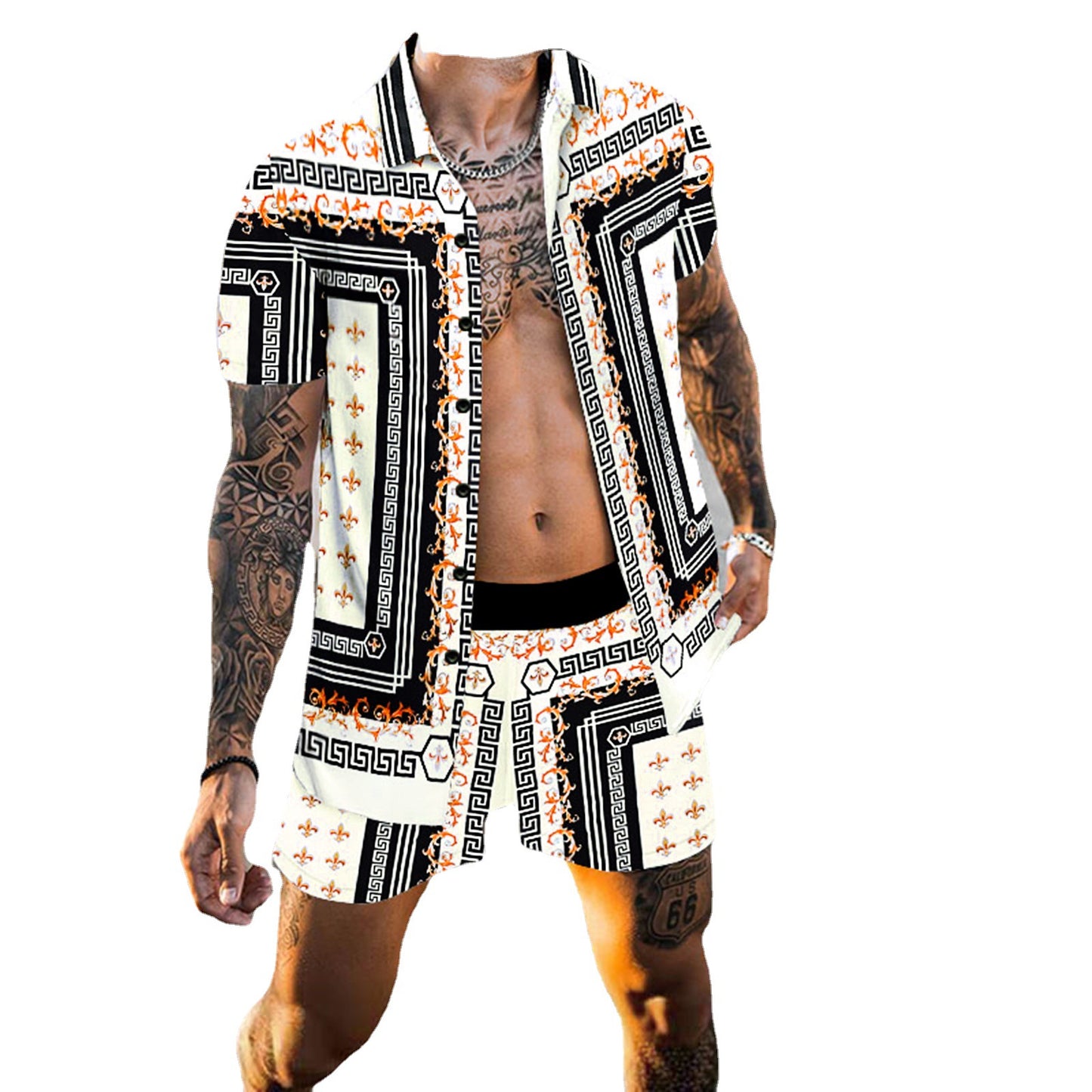 Hommes ensemble de plage à motifs à manches courtes élégant Chic und Stil