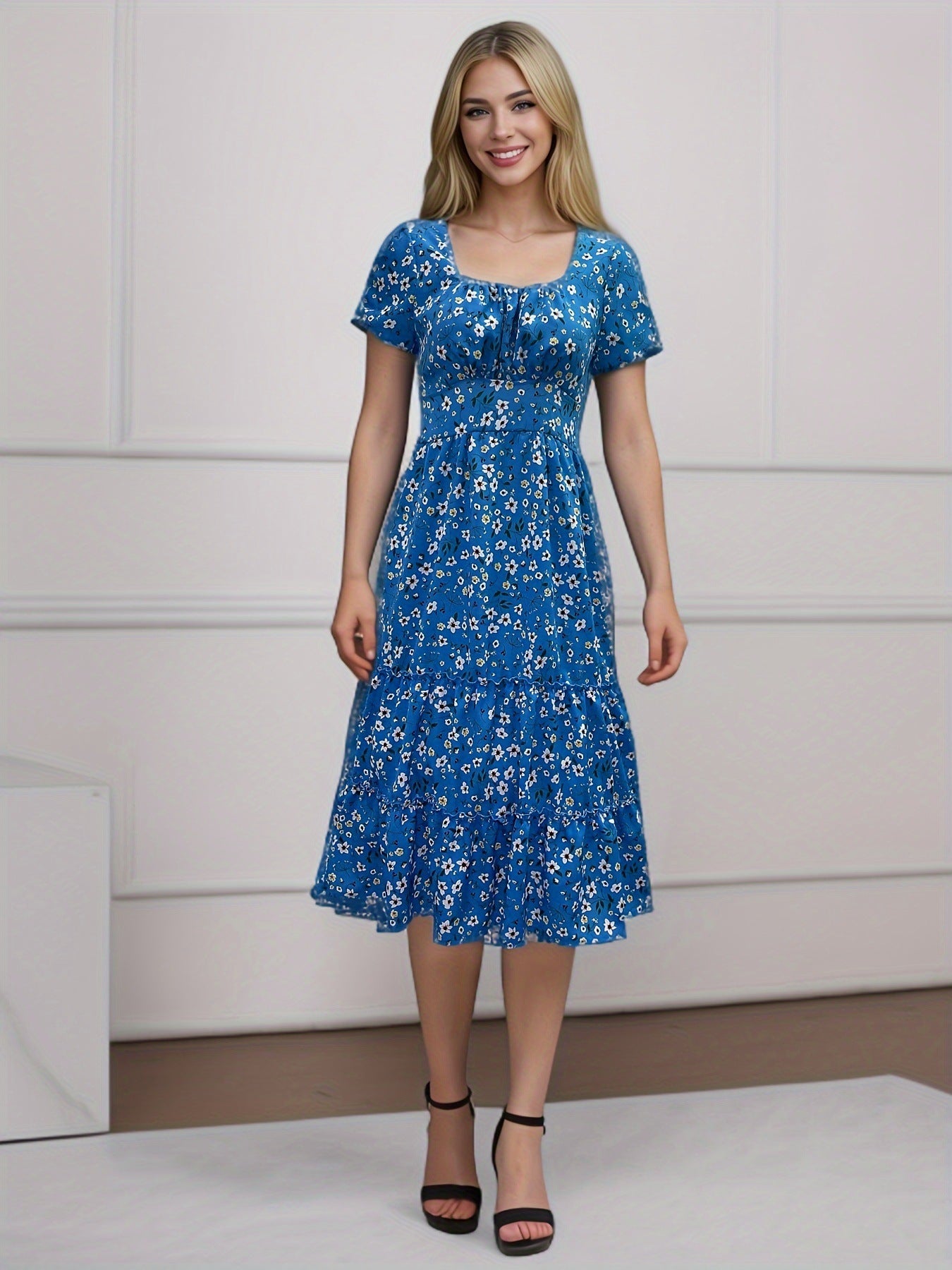 Chic and Stylish Women's Layered Floral Midi Dress