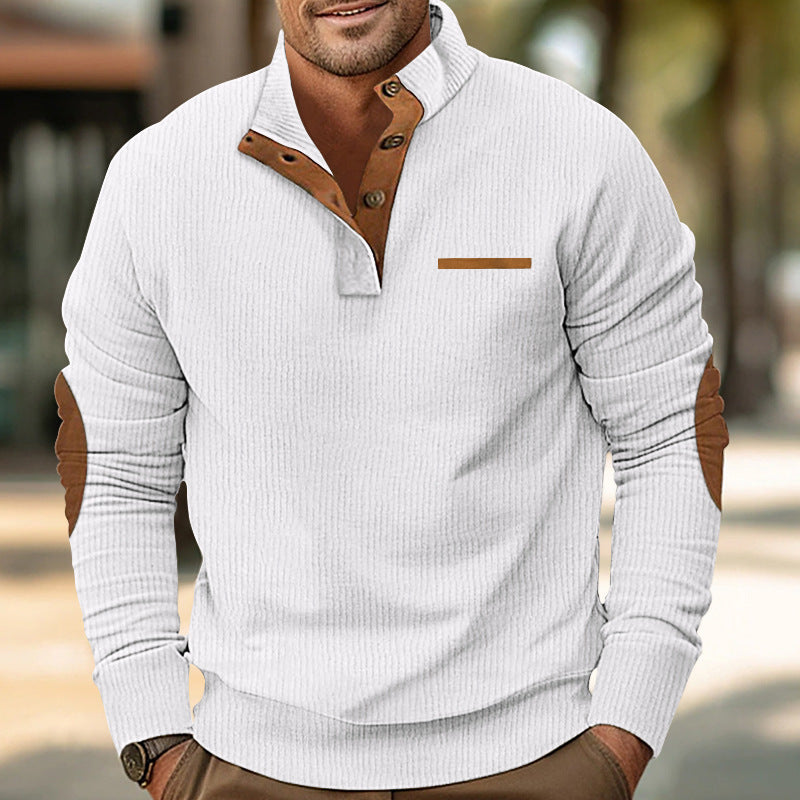 Hommes élégant pull à manches longues avec une texture structurée et patte de boutonnage Chic und Stil