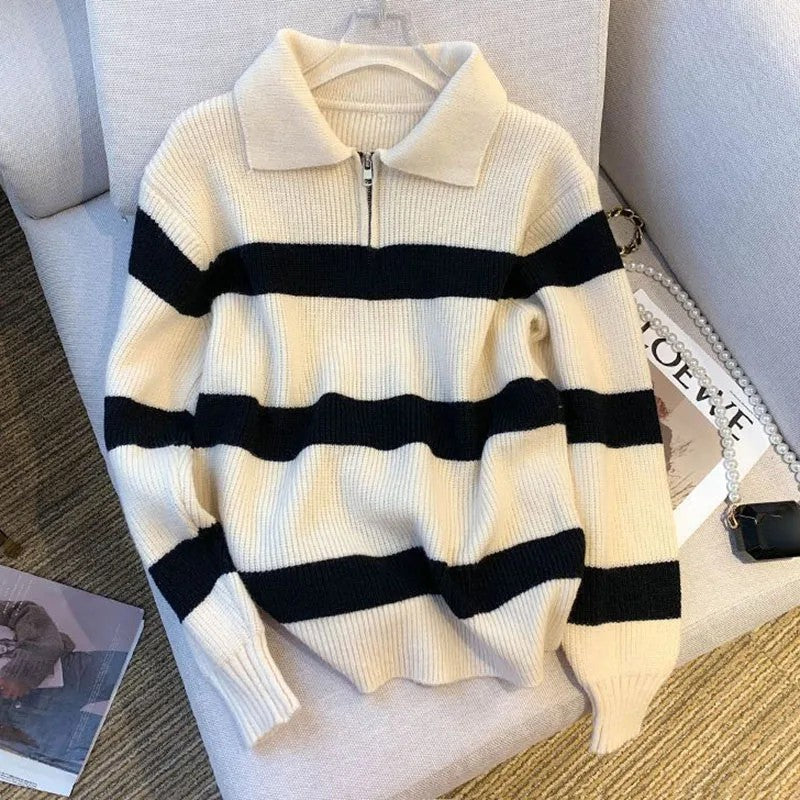 Pull-over en tricot pour femmes avec col montant et fermeture éclair Chic und Stil