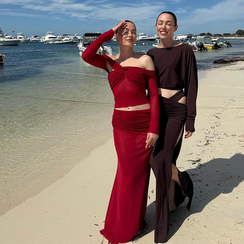 Robe de soirée deux pièces raffinée pour femmes en style off-shoulder Chic und Stil