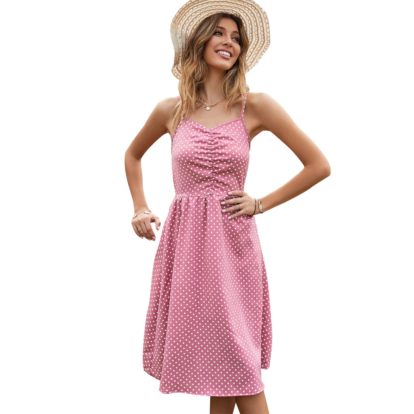 Robe midi pour femmes avec des détails en volants et des pois Chic und Stil
