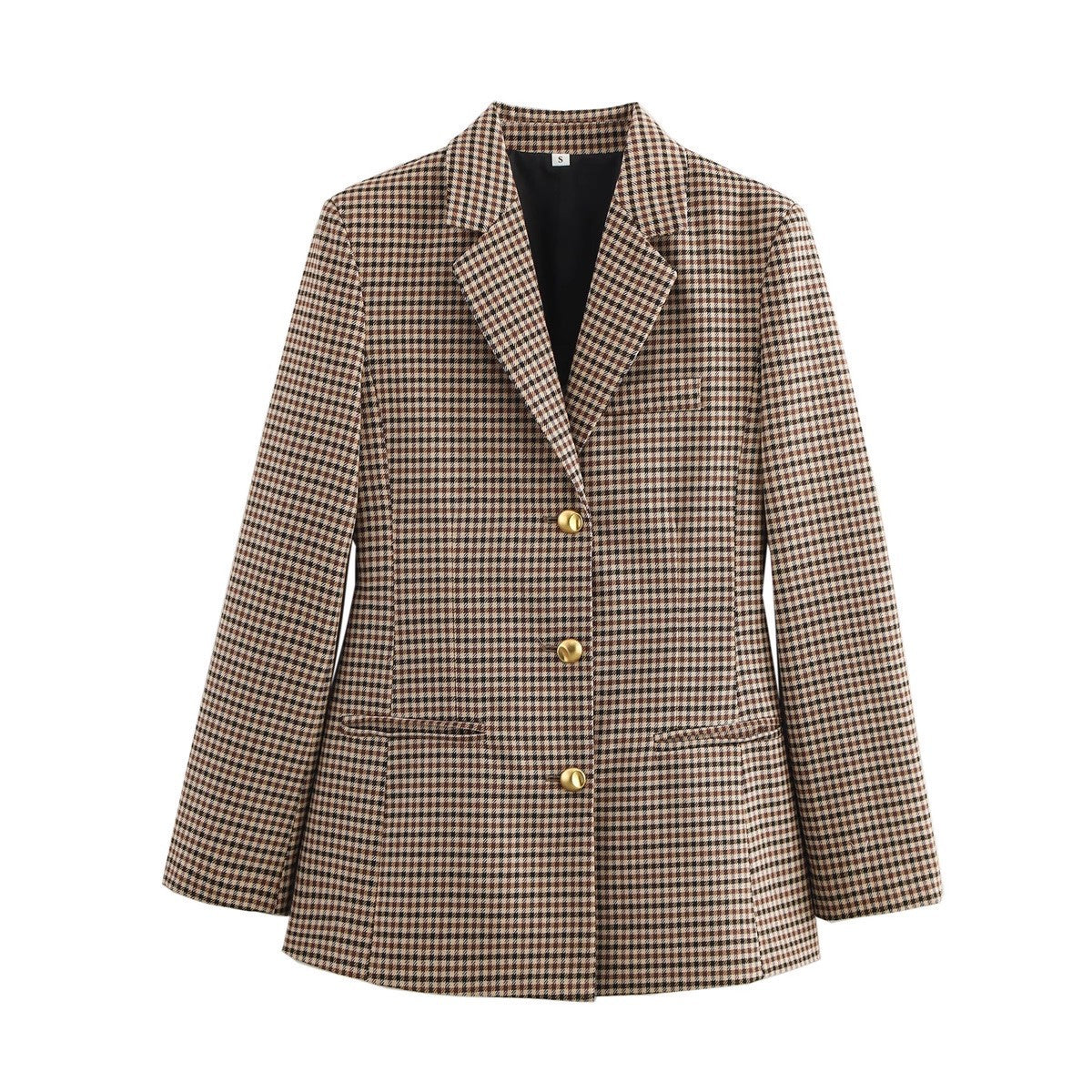 Blazer à carreaux pour femmes avec détails de boutons dorés Chic und Stil