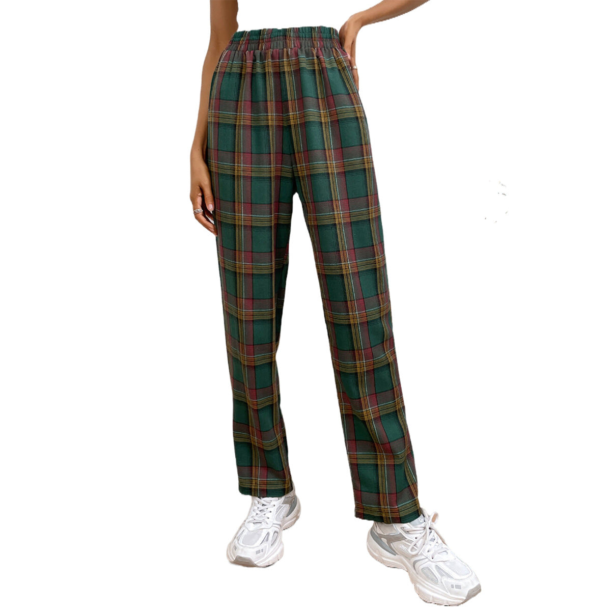 Pantalon de loisirs à carreaux pour femmes avec taille élastique Chic und Stil