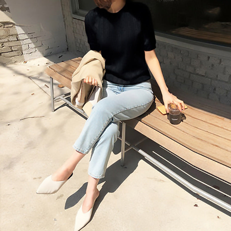 T-shirt en maille texturée à manches courtes pour femmes Chic und Stil