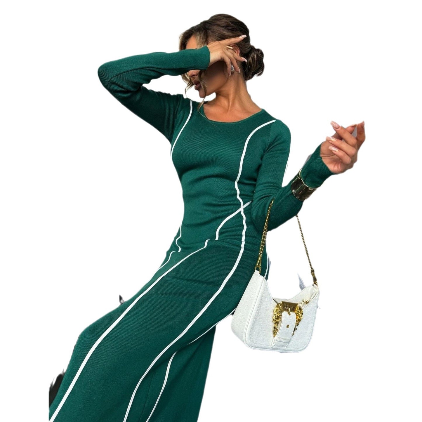 Robe en tricot ajustée pour femme avec des lignes contrastées Chic und Stil
