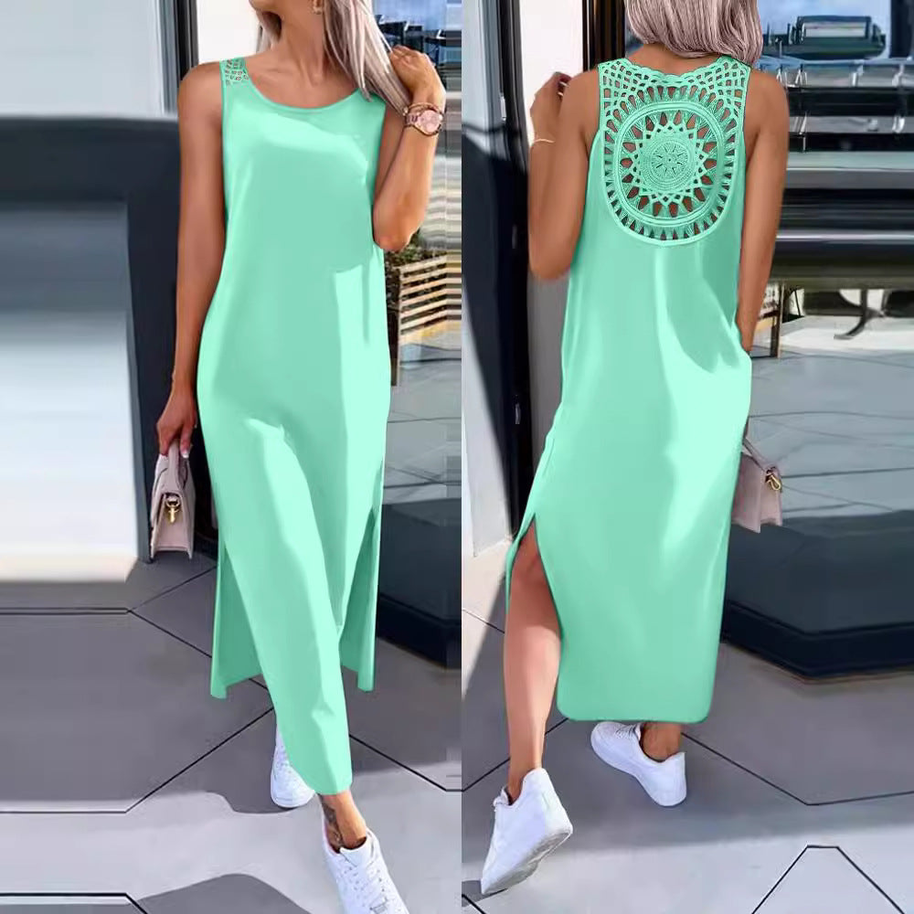 Robe maxi en crochet à dos boho pour femmes Chic und Stil