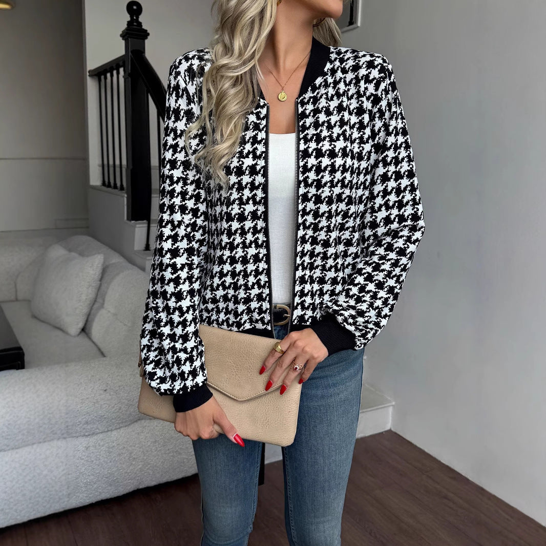 Bomber jacket femme à la mode avec motif pied-de-poule classique Chic und Stil