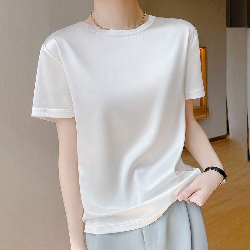 Blouse à manches courtes en satin pour femmes Chic und Stil