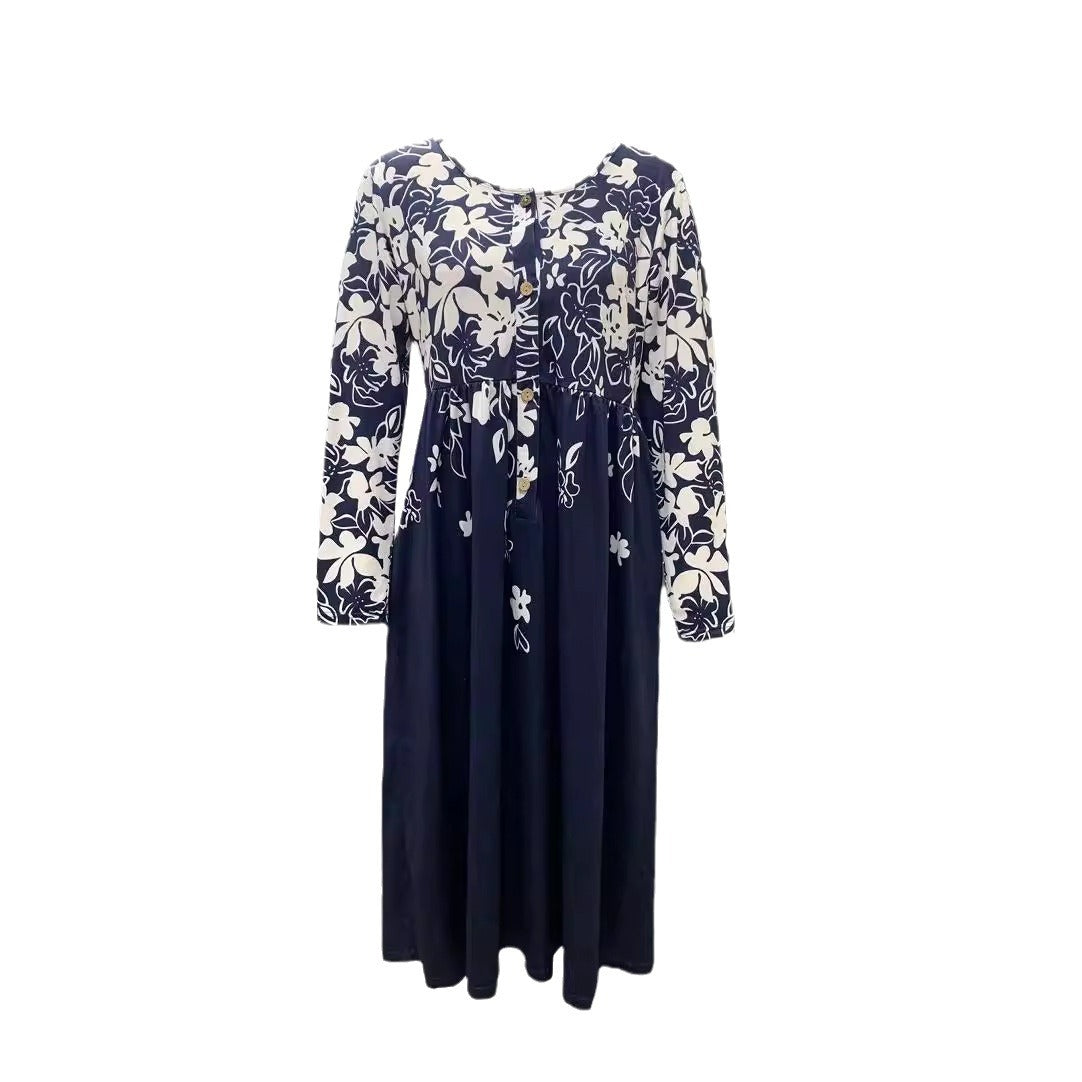 Robe maxi femme avec design floral et détails de boutons élégants Chic und Stil