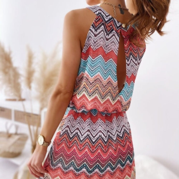 Robe mini à dos nu pour femmes avec motif en zigzag Chic und Stil