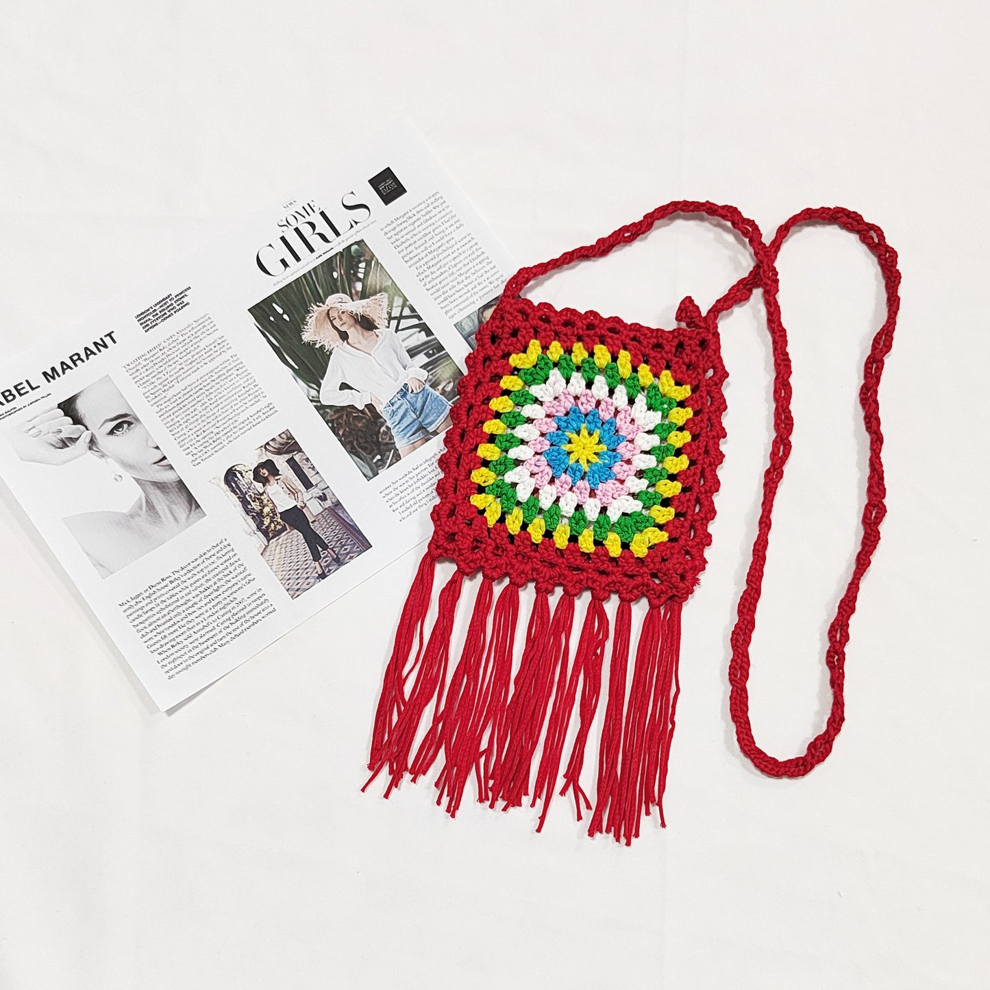 Sac à bandoulière à pompons en crochet pour femmes Chic und Stil