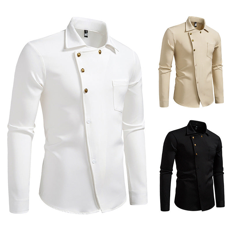 Chemise de designer pour homme avec détail asymétrique de bouton et poche poitrine appliquée Chic und Stil