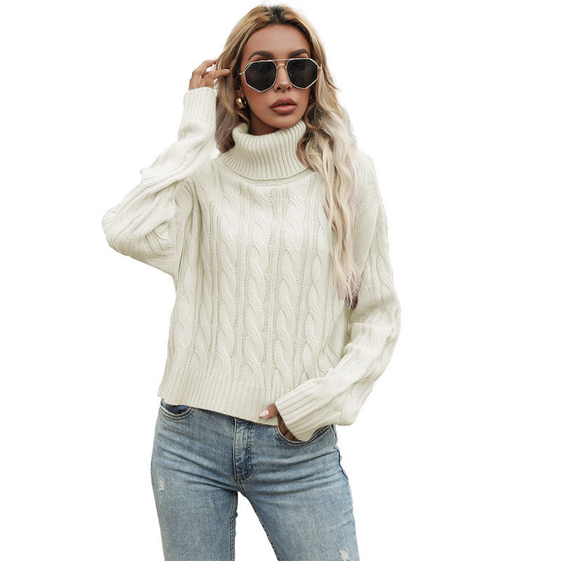 Pull en grosse maille pour femmes avec col roulé haut et motif torsadé marqué Chic und Stil