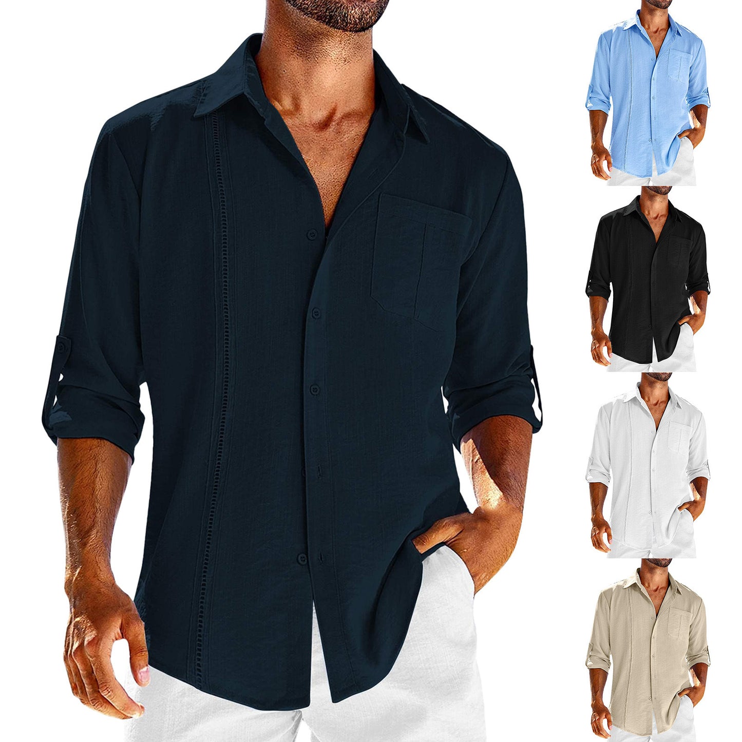 Chemise à manches longues décontractée pour hommes avec patte de boutonnage décorative et poche poitrine Chic und Stil