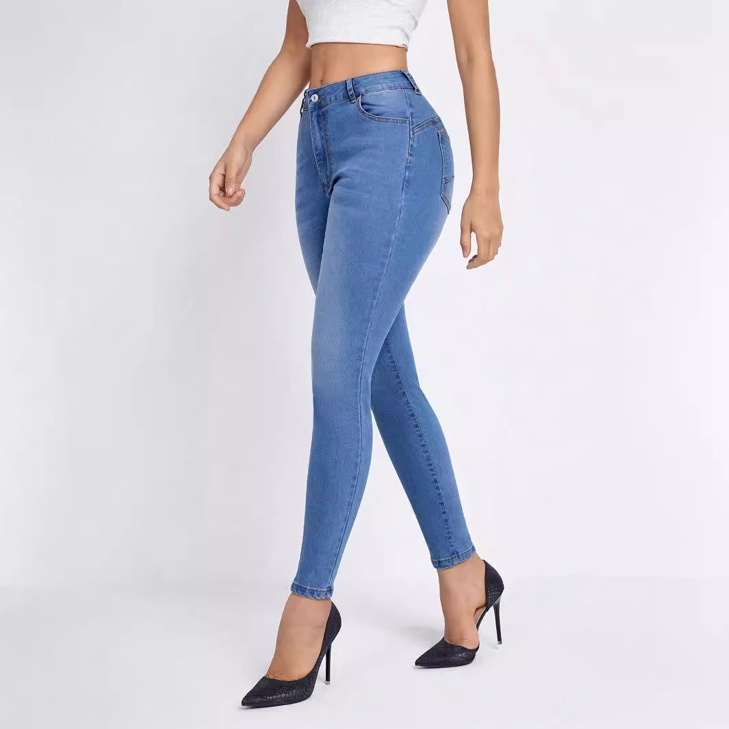 Jean haute taille pour femmes avec coupe ajustée et taille élastique Chic und Stil