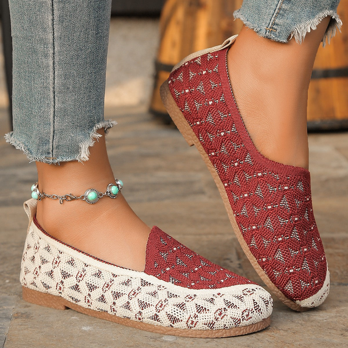 Chaussures Dames Slip-On Respirantes avec Design Tricoté à la Mode Chic und Stil